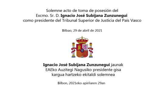 Vídeo toma de posesión de Ignacio José Subijana como presidente del Tribunal Superior de Justicia del País Vasco