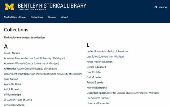 Screenshot of Bentley Library Collections page