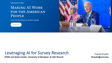 Thumbnail for Frauke Kreuter  - Leveraging AI for Survey Research  - JPSM MPSDS Seminar