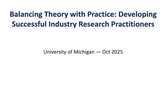 Curtiss Cobb  - Balancing Theory with Practice: How to Develop Successful Industry Research Practitioners .  JPSM MPSDS Seminar. October 1, 2025