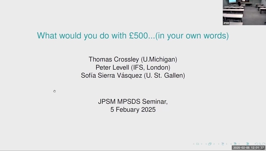 Tom Crossley - What would you do with £500? (...in your own words) - JPSM MPSDS Seminar 02.05.2025