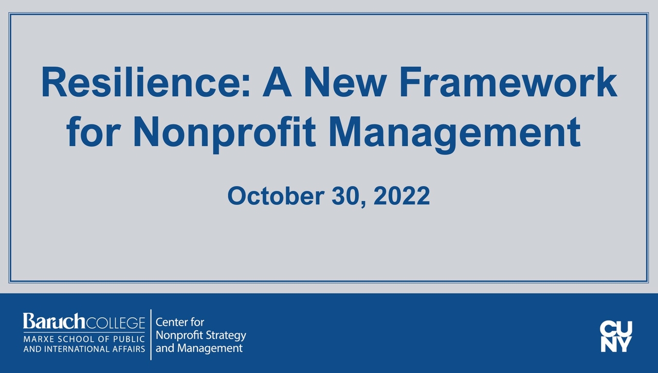 Resilience: A New Framework for Nonprofit Management