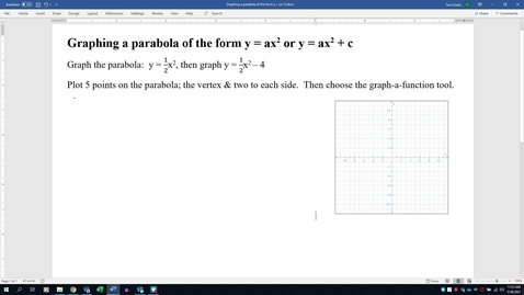 Thumbnail for entry Graphing a parabola of the form y = ax^2 or y = ax^2 + c