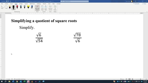 Thumbnail for Simplifying a quotient of square roots