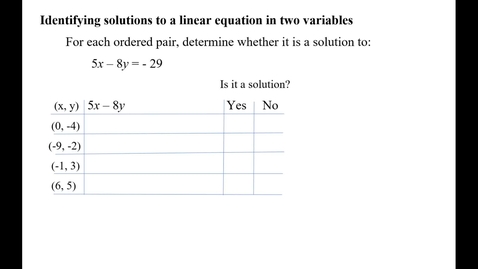 Thumbnail for entry Identifying solutions to a linear equation in two variables