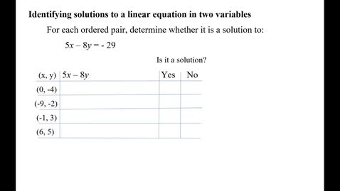 Thumbnail for Identifying solutions to a linear equation in two variables