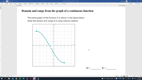 Thumbnail for entry Domain and range from the graph of a continuous function
