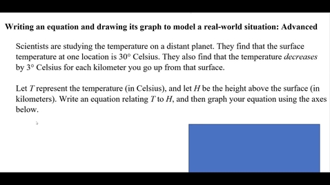 Thumbnail for Writing an equation and drawing its graph to model a real-world situation: Advanced