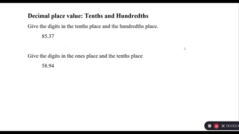 Thumbnail for Decimal place value: Tenths and Hundredths