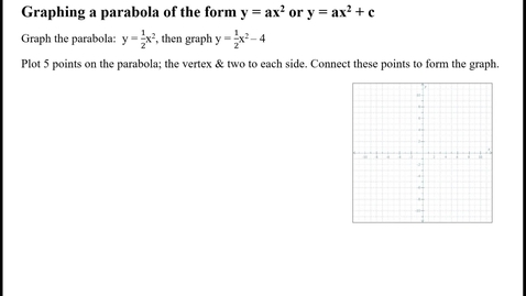 Thumbnail for entry Graphing a parabola ofthe form y = ax^2 or y = ax^2 + c