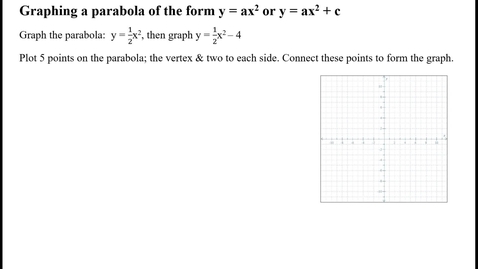 Thumbnail for Graphing a parabola ofthe form y = ax^2 or y = ax^2 + c
