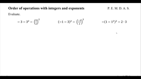 Thumbnail for entry Order of operations with integers and exponents