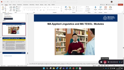 Thumbnail for MA Applied Linguistics and MA TESOL Induction Sept 2025 Part 2
