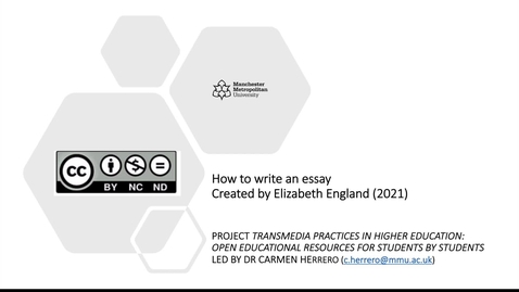 Thumbnail for How to Write an Essay (by Elizabeth England) part of the Project Transmedia Practices in Higher Education (Open Educational Resources for Students by Students)