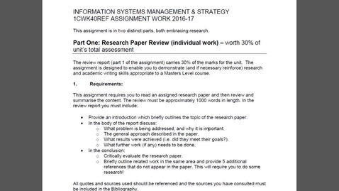 Thumbnail for entry Information Systems Management &amp; Strategy - Referred Coursework 1617