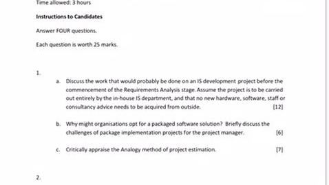 Thumbnail for ISS Sample paper Q2 project management - triple constraint, project manager actions and risk management.