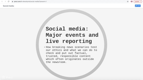 Thumbnail for entry Law &amp; Ethics 2 Lecture 4, part 1 - Social media &amp; live reporting