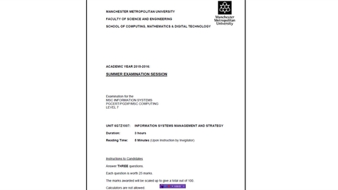 Thumbnail for entry Information Systems Management and Strategy - Example Exam Question (stakeholders/value chain)