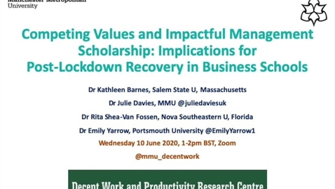 Thumbnail for WEBINAR: Competing Values and Impactful Management Scholorship - Implications for Post-Lockdown Recovery in Business Schools