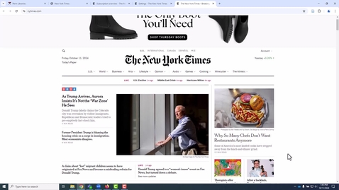 Thumbnail for NYTimes.com login via Penn Libraries (11 October 2024)