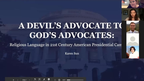 Thumbnail for entry A Devil's Advocate to God's Advocates:  Religious Language in 21st Century Presidential Campaigns - CAMD Scholar Karen Sun