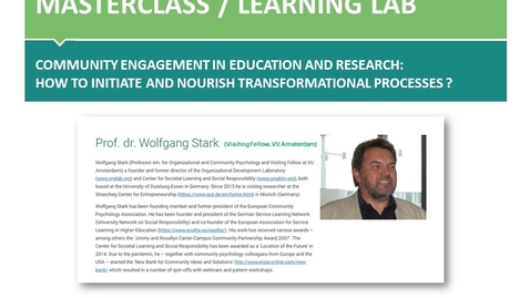 Thumbnail for entry Masterclass with Prof. Wolfgang Stark on &quot;Community Engagement in Education and Research&quot;