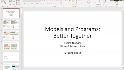 Thumbnail for entry Talk by Sriram Rajamani (Friday 11 am) Models and Programs: Better Together + Update on Microsoft Research India