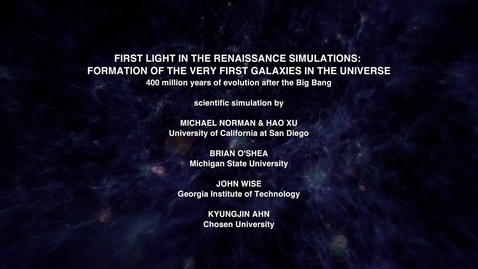 Thumbnail for entry First Light in the Renaissance Simulations: Formation of the Very First Galaxies in the Universe [evolution]