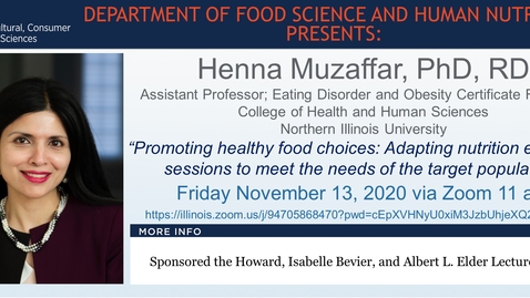 Thumbnail for entry FSHN 597 Fall 2020 Graduate Seminar- Dr. Henna Muzaffar- Nov. 13, 2020