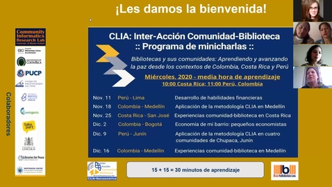 Thumbnail for entry CLIA: Inter-Acción Comunidad-Biblioteca Programa de minicharlas--Nov 18, 2020