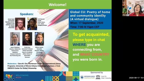 Thumbnail for entry Welcoming Week 2020 - Global CU: Poetry of home and community identity