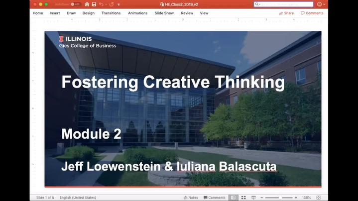 Thumbnail for channel Fostering Creative Thinking (BADM 590) Summer 2019 Live Sessions