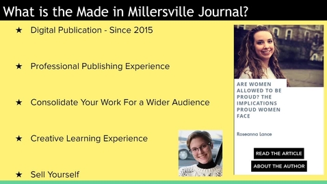 Thumbnail for entry Presentation of the Made in Millersville Journal and 2020 Editorial team