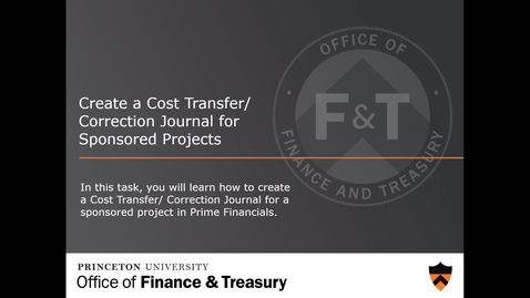 Thumbnail for Create a Cost Correction Journal for Sponsored Projects