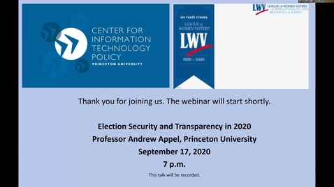 Thumbnail for CITP Special Event: Andrew Appel - Election Security and Transparency in 2020
