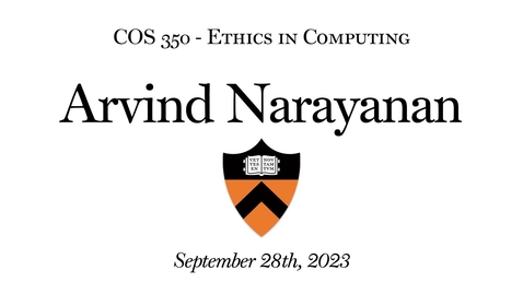 Thumbnail for COS 350 - Ethics of Computing (9.28.2023)