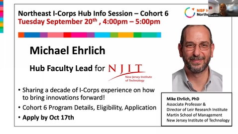 Thumbnail for I-Corps Info Sessions for Cohorts 5 &amp; 6 Sept 20th