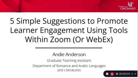 Thumbnail for entry 5 Simple Suggestions to Promote Learner Engagement Using Tools Within Zoom (Or WebEx)  - Andie Anderson