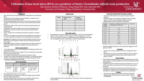 Thumbnail for entry Saczawa, J, Utilization of Host Fecal Micro-RNAs As A Predictor of Future Clostridioides Difficle Toxin Production
