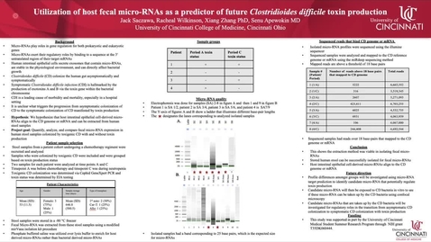 Thumbnail for Saczawa, J, Utilization of Host Fecal Micro-RNAs As A Predictor of Future Clostridioides Difficle Toxin Production