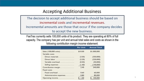 Thumbnail for entry Accounting 7012 Module 12 L2 Accept Additional Business Make or Buy Decisions and Scrap or Rework