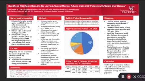 Thumbnail for Hayes, D, Identifying Modifiable Reasons for Leaving Against Medical Advice among ED Patients with Opioid Use Disorder