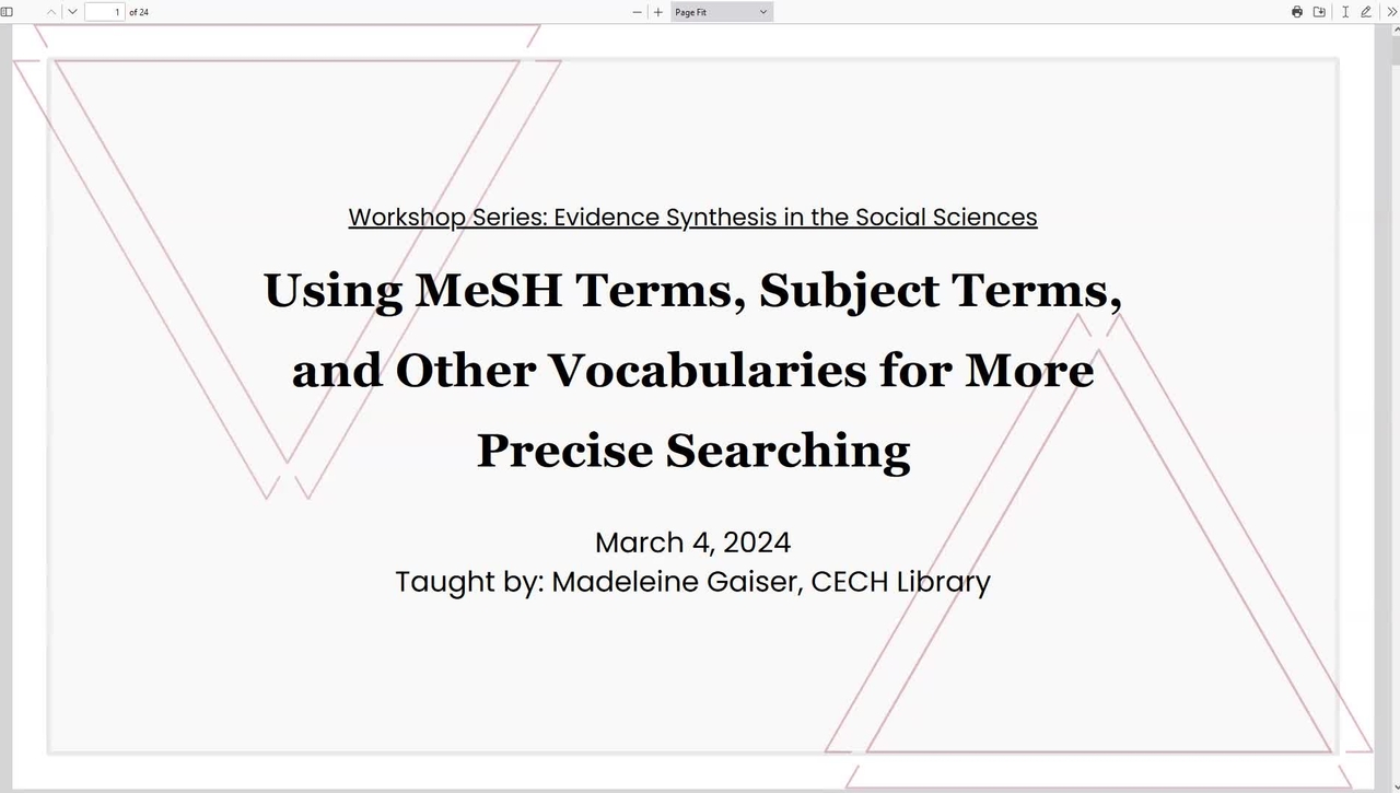 Evidence Synthesis in the Social Sciences: MeSH Terms, Subject Terms, and Controlled Vocabularies