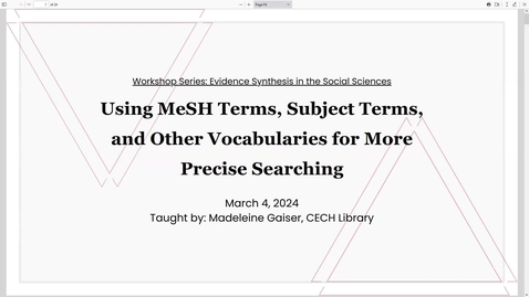 Thumbnail for entry Evidence Synthesis in the Social Sciences: MeSH Terms, Subject Terms, and Controlled Vocabularies
