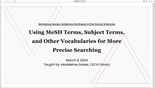Evidence Synthesis in the Social Sciences: MeSH Terms, Subject Terms, and Controlled Vocabularies
