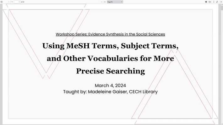 Evidence Synthesis in the Social Sciences: MeSH Terms, Subject Terms, and Controlled Vocabularies
