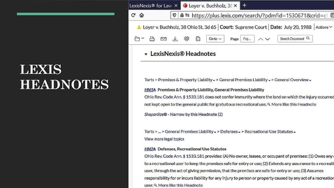 Thumbnail for entry Using Lexis Headnotes, Topics, &amp; Legal Issue Trail to Find Cases