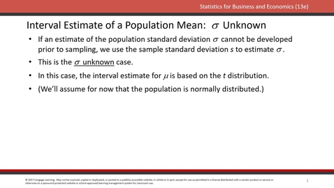 Thumbnail for entry Interval Estimation (Sigma Unknown)