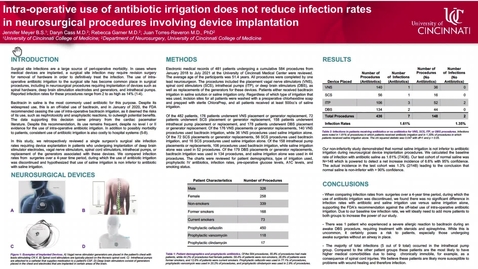 Thumbnail for entry Meyer, J, Intra-operative use of antibiotic irrigation does not reduce infection rates in neurosurgical procedures involving device implantation​.