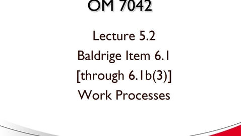 Thumbnail for OM 7042 Lecture 5.2 Baldrige Item 6.1